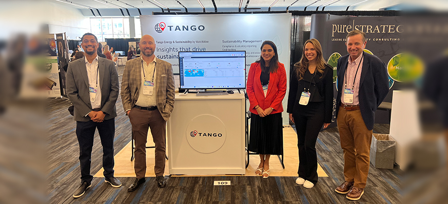 Tango booth with team at sustainability conference.