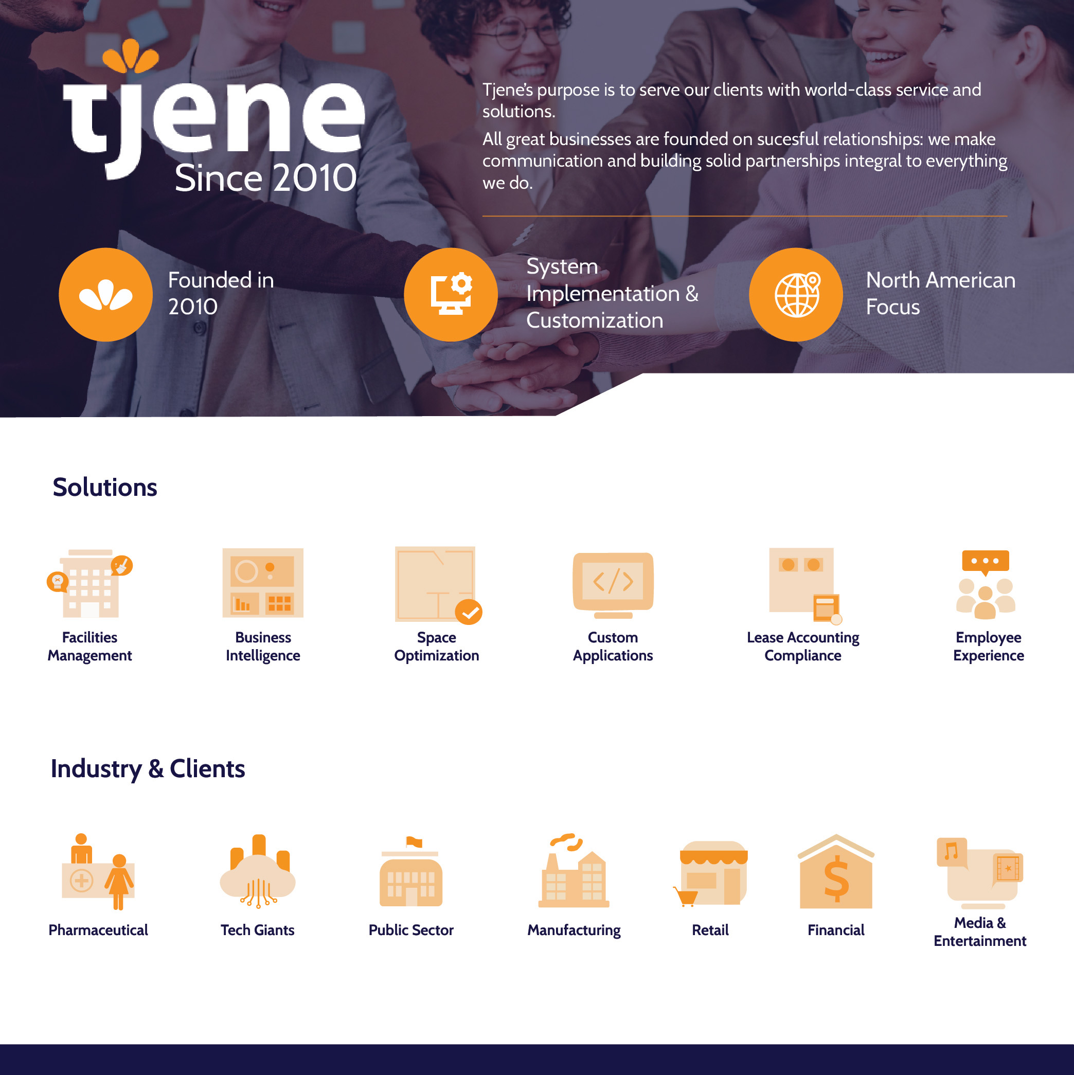 Tjene solutions for businesses since 2010 across industries.
