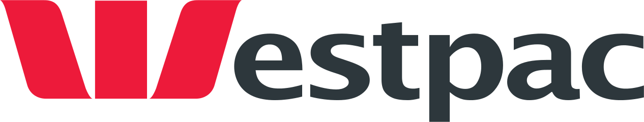 Westpac logo, red and black text